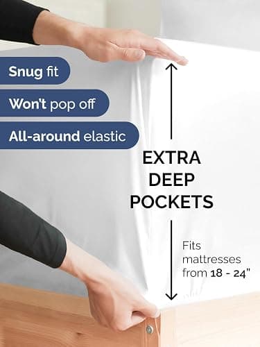 Extra Deep Twin XL Fitted Sheet - Hotel Luxury Single Fitted Sheet Only - Easily Fits 18 inch to 24 inch Mattress - Ultra Soft, Wrinkle & Fade Free w/Extra Deep Pockets - Breathable & Comfy - White thumbnail 2