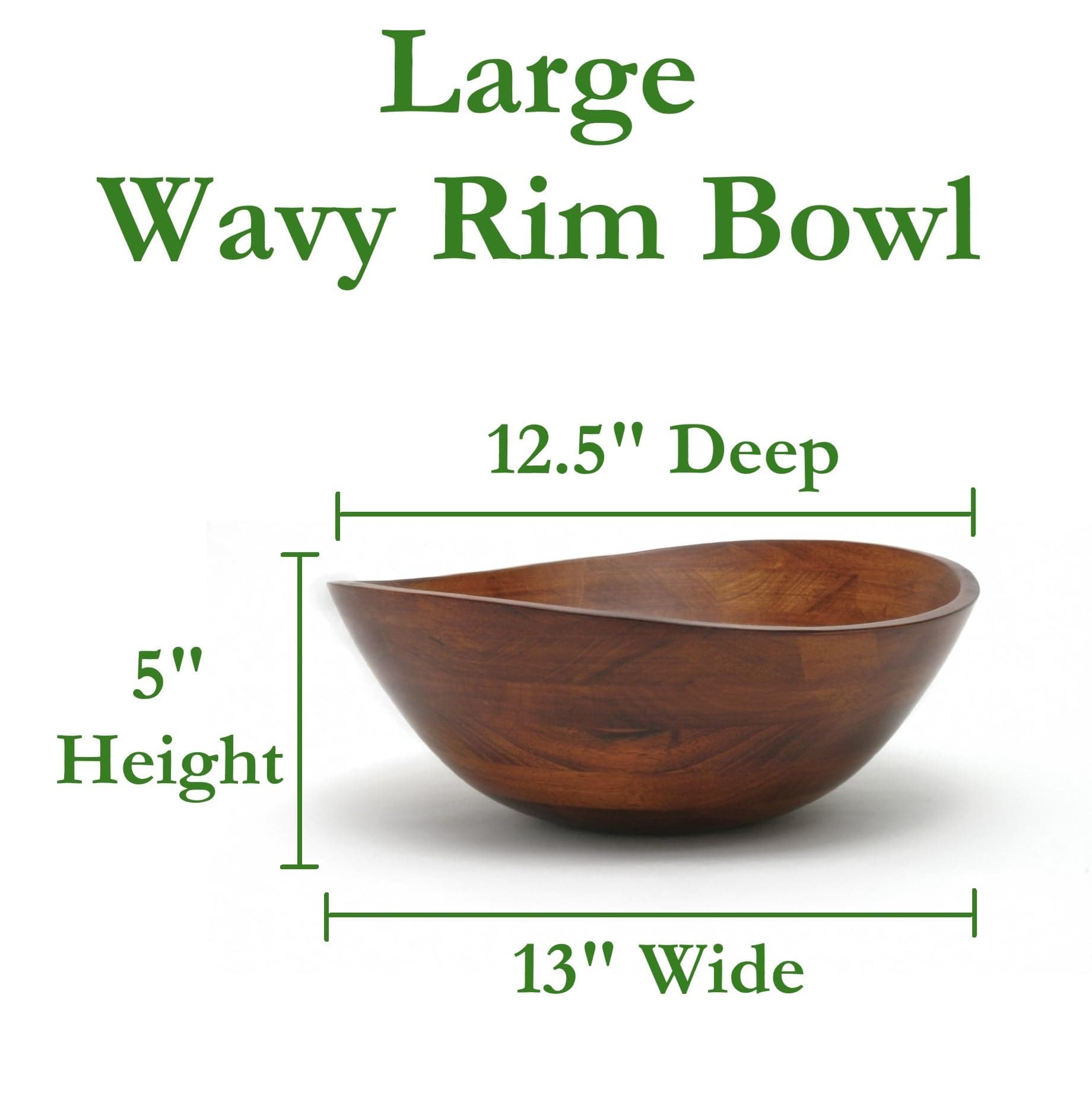 Lipper International Cherry Finished Wavy Rim Serving Bowl for Fruits or Salads, Matte, Large, 13" x 12.5" x 5", Single Bowl thumbnail 2
