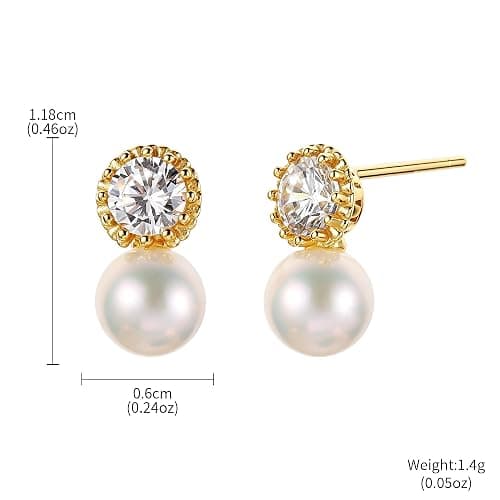 18K Gold Plated 925 Sterling Silver Round CZ Drop Pearl Earrings for Women thumbnail 6