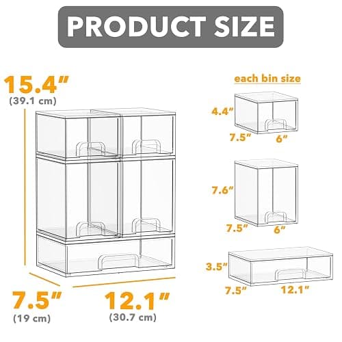 SpaceAid Bottle Storage Organizer Baby - Acrylic Bottles Station Organizer Container, Stackable Clear Drawers for Countertop, Vanity, Bathroom, Cabinet, Pantry Organization, 5 Pack, 2S2M1L, 15.4" H thumbnail 2