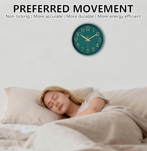 Mabpedo Modern Silent Wall Clock, 12 Inch Wall Clocks Battery Operated Large Number, Non-Ticking Analog Clock with Tempered Glass Quartz Clocks for Living Room Bedroom Office Kitchen, Dark Green thumbnail 4