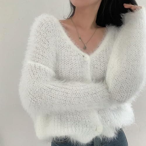 JOLILUNA Mohair Cardigan for Women - Fuzzy Open Front Oversized Faux Fur Coquette Sweater thumbnail 4