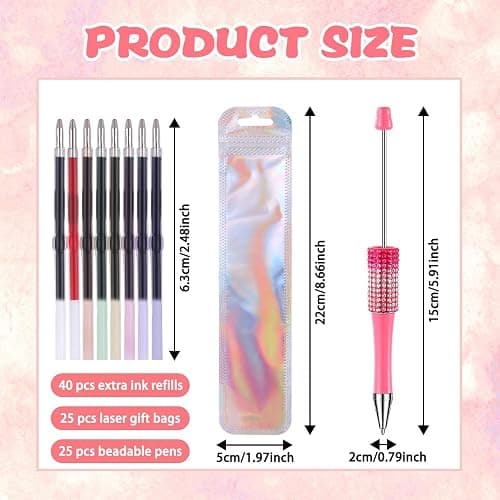 Vellibring 90 Pcs DIY Diamond Beadable Pen Kit Multicolor Bulk Ballpoint DIY Crafting Pens with 8 Colors Refills & Bags for Students Teens Teachers School Office Accessories Supplies thumbnail 3