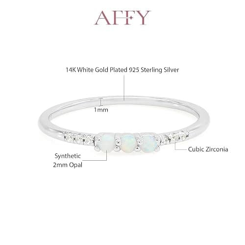 3 Stone Opal Ring for Women with Cubic Zirconia, Dainty Minimalist Stackable Promise Ring in 10K Solid Gold or 14K Gold Plated 925 Sterling Silver Jewelry Gift for Her thumbnail 3