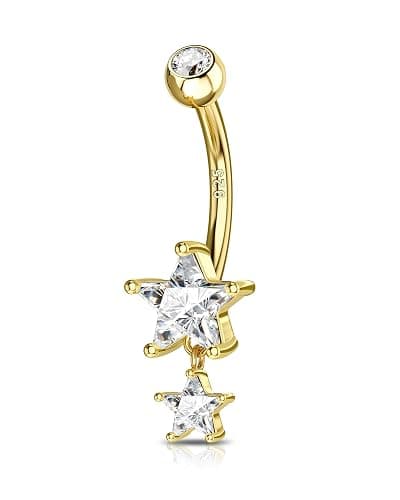 Agrewd 14K Gold Plated Belly Button Rings - Dangle Star 925 Sterling Silver Navel Rings for Women - 14G Belly Piercing Jewelry - Image 1