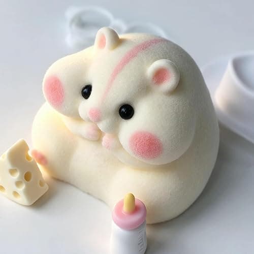 Handmade Taba Squishy Hamster Toy, Cute Squishy Stress Relief Fidget Toy | CUTE SQUEEZE Soft Non-toxic Silicone Butter Cheese Dumpling Squishy, Fuzzy Animal Sensory Toys for Kids Adults, White thumbnail 2