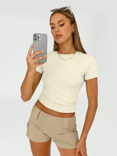 AUTOMET Womens 3 Piece Short Sleeve Shirts Basic Going Out Slim Fitted Crop Tops 2026 Summer Y2k Spring Clothes thumbnail 3
