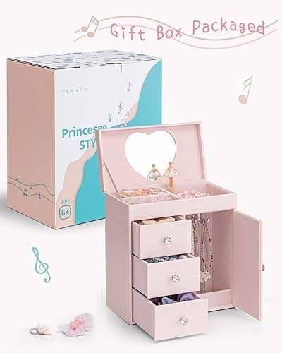 Vlando Musical Jewelry Box for Girls, Large Kid Music Box with Ballerina for Birthday Bedroom Decor, 4 Layer Girl Jewelry Gifts for Girls Kids - Light Pink - Light Pink thumbnail 7
