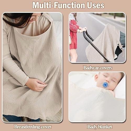 Muslin Nursing Cover for Breastfeeding, Soft&Breathable Cotton Breastfeeding Cover for Women,Privacy Nursing Covers with Arch Neckline Adjustable Hoop for Mother Nursing Apron (Coffee) thumbnail 6