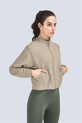 altiland Women's Athletic Running Yoga Gym Track Zip Up Cropped Jackets UPF 50+ Sun Protection Long Sleeve Workout Shirts - Gravel - Medium thumbnail 3