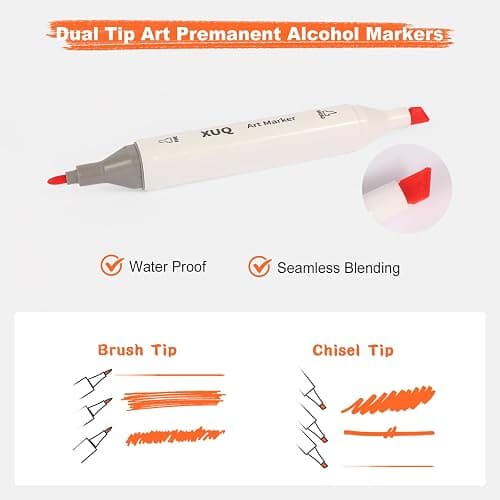 XUQ Alcohol Markers, 100 Colors Dual Brush Tip Permanent Art Markers, Coloring Marker, for Book Painting Card Making, Christmas gift for Adults Great Value Pack for Beginners thumbnail 5