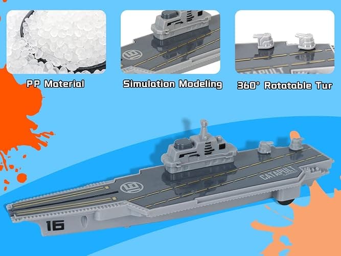 Crelloci Aircraft Carrier Military Naval Ship with Pull Back Army Fighter Jet Toy Small Scale Model Plane Submarine Kids' Play Vehicle Set for Boy Girl Children - Naval Ship-01 thumbnail 4