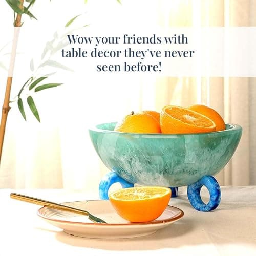 Folkulture Fruit Bowl for Kitchen Counter, 9" Resin Decorative Bowl, Centerpiece Table Decorations, Fruit Basket for Coffee Table Décor, Kitchen Counter Décor, Pedestal Bowl - 9" X 5" - Aqua Teal thumbnail 7