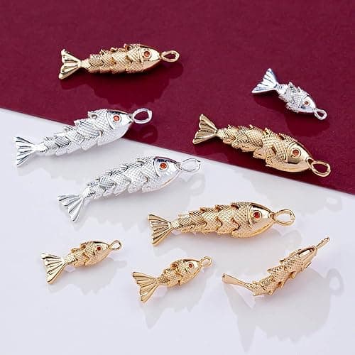 Movable 3D Articulated Fish Necklace, Gold Pave Fish Pisces Sea Lover Lucky Fish Pendant Necklaces For Women Men Summer Beach Trendy Jewelry Gifts (gold Large) thumbnail 6