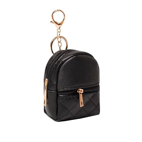 Mini Backpack Cute Cosmetic Bag for Women, Creative Cute Pendant Keychain Key-chains Keyrings PU Leather Makeup Bag Key Pocket Lipstick Bag Card Holder Data Cable Organizer Zipper Pouch (Pure black) thumbnail 2