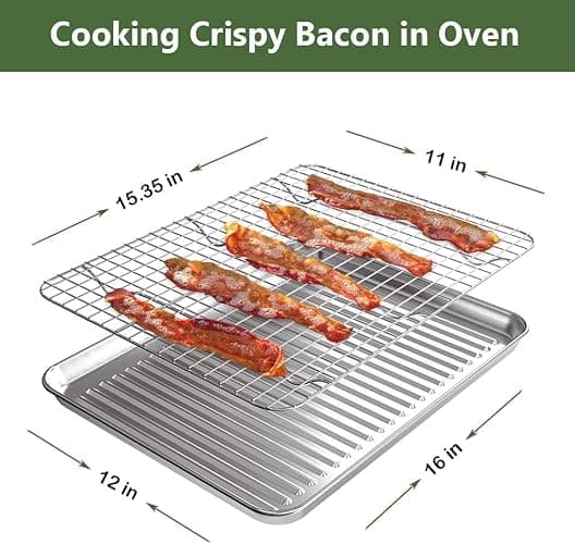 ROTTAY Baking Sheet with Rack Set (2 Pans + 2 Racks), Stainless Steel Cookie Sheet with Cooling Rack, Nonstick Baking Pan, Warp Resistant & Heavy Duty & Rust Free, Size 16 x 12 x 1 Inches - 16" X 12" X 1" thumbnail 3