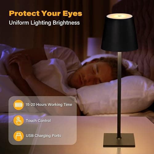 CHLORANTHUS 2 Pack Cordless Table Lamps, 3 Colors Stepless Dimming, 5000mAh Rechargeable Battery LED Desk Lamp for Bedroom/Couple Dinner/Desk/Cafe/Dining Room/Terrace thumbnail 4