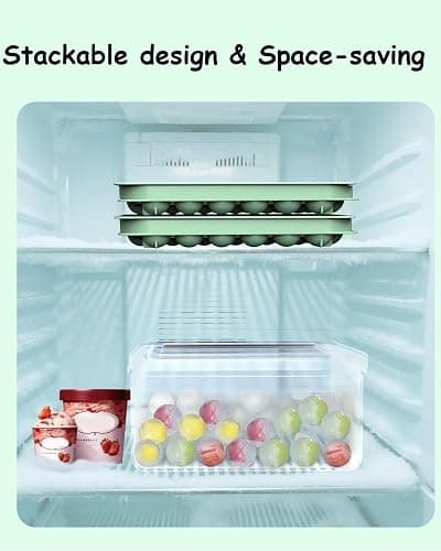 Mini Ice CubeTray with Lid & Storage Bin - 64 Pcs 0.75 Inch Small Sphere Ice Cube Mold Maker, BPA-Free Easy Release Silicone Base, Stackable Ice Trays for Freezer for Cocktails, Coffee thumbnail 6