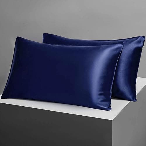 Candoury Satin Silk Pillowcase for Hair and Skin, Queen Size Set of 2 Pillow Cases, Soft Silky Pillow Covers 2 Pack with Envelope Closure (20x30, black) - Image 1