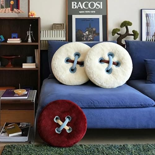 GKWW Retro Button Throw Pillow Round Decorative Plush Cushion 15.7In Ultra-Soft Stuffed Pillows for Sofa Couch Vanity Chair Bed thumbnail 6