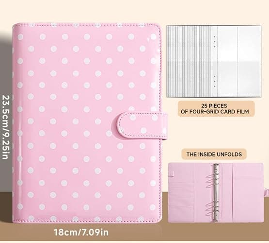  A5 Photocard Binder with 25 Pack 4-Pocket Double Sided Sleeves 6 Ring Photocard Book with 1pcs photocard holder PU Leather Cover Collector for 2x3’’ Album Cards Trading Card (Pink) thumbnail 3