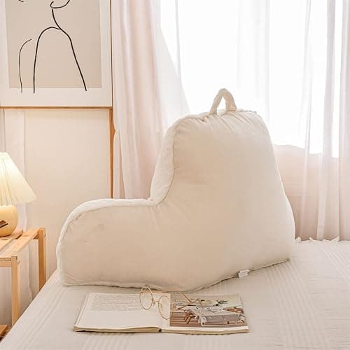 A Nice Night Faux Fur Reading Pillow Bed Wedge Large Adult Children Backrest with Arms Back Support for Sitting Up in Bed/Couch for Bedrest,Ivory thumbnail 6