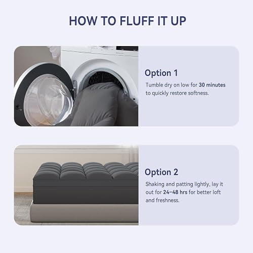 ELEMUSE King Grey Mattress Topper for Back Pain, Extra Thick Mattress Pad Cover, Plush Soft Pillowtop with Elastic Deep Pocket, Overfilled Down Alternative Filling thumbnail 6