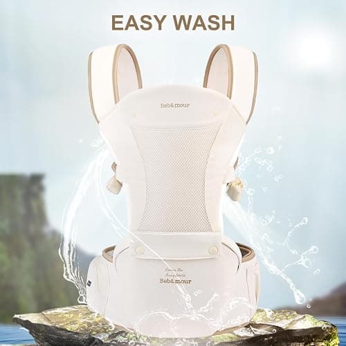 Bebamour Baby Carrier Newborn to Toddler Baby Carrier Hipseat 0-36Months with Head Hood, 3 PCS Teething Pads, Waist Extender, Black thumbnail 9