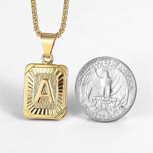Trendsmax Initial A-Z Letter Pendant Necklace Mens Womens Capital Letter Yellow Gold Plated Stainless Steel Box Chain 22inch thumbnail 6