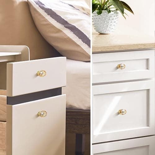 SHINY HANDLES 4 Pack Glass Cabinet Knobs and Pulls,Oval Champagne Crystal Knobs for Dresser Drawer with Satin Brass/Brushed Gold Base - 4 Pack (45mm) - Champagne Crystal and Satin Brass Base thumbnail 4
