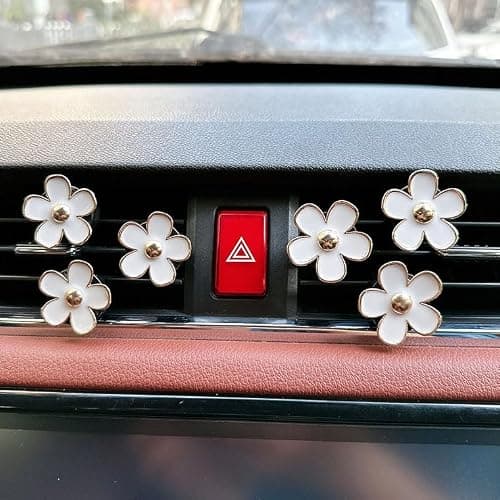 6 Pcs Daisy Flower Air Vent Clip Air Conditioning Outlet Clip Car Air Freshener Clip Car Interior Decor Charm Colorful Car Interior Accessories for Girls Women(White) thumbnail 4