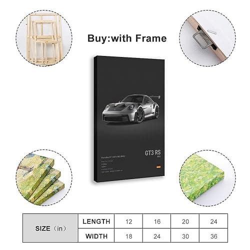 Morden Super Car 911 GT3 RS Poster for Men Cave Boys Room Canvas Racing Wall Art Perfect for Home Decor Office Dorm Decoration Birthday Party Gifts Frame-style 08x12inch(20x30cm) thumbnail 2