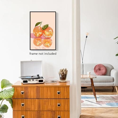Disco Oranges Art Canvas, Glam Disco Ball Oranges Poster, Preppy Fruit Canvas Wall Art, Funky Kitchen Picture for Wall, Trendy Bar Cart Wall Art Decor, Dorm Apartment Wall Decor 12x16in Unframed thumbnail 2