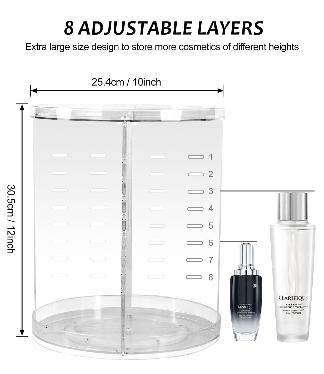 AMEITECH Rotating Makeup Organizer, 360 Spinning Skincare Organizers, 8 Adjustable Layer Cosmetic Storage Case with Brush Holder, Perfume Tray for Vanity Bathroom Countertop - Large thumbnail 2