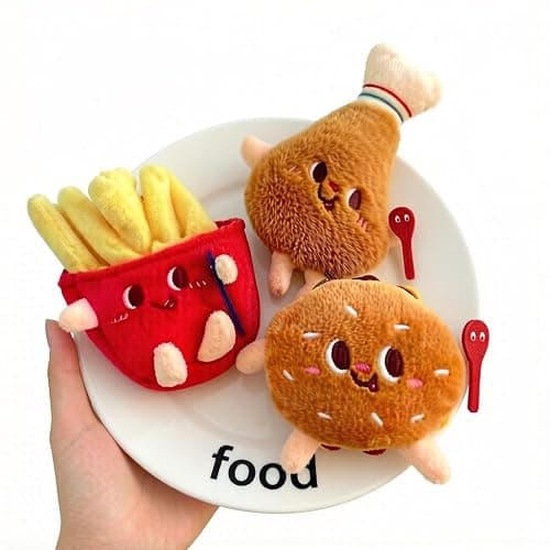 FRCYQI 3 Pieces Cute Food Plush Car Keychains Set, Birthday Gifts | Fried Chicken Burger French Fries Design, Soft Stuffed Doll Bag Charm with Keyring for Friends - Image 1