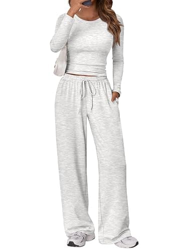 Trendy Queen Women's 2 Piece 2026 Fall Fashion Lounge Set with Pockets | Airport Outfit, Athleisure Workout Set, Fall Wardrobe Staple, Winter Style, Side-Ruched Top, Drawstring Wide-Leg Pants - Image 1