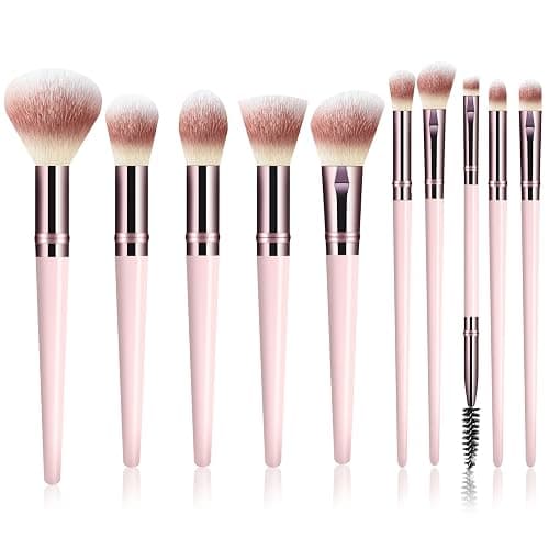 Makeup Brush Set, Premium Synthetic 10 PCS Makeup Brushes, Travel Makeup Brush Set with Soft Hairs, Makeup Brushes Set Professional for Blush, Eyeliner, Eyeshadow, Concealer, and Foundation (Pink) - Image 1