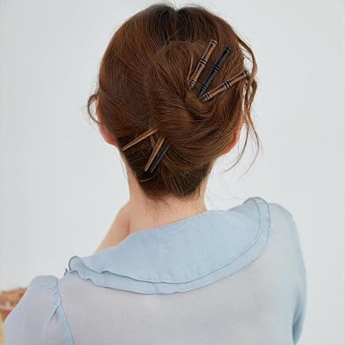 12 Pcs Vintage Wood Hair Sticks Bamboo Shape Hair Chopsticks Japanese Chinese Hairpin Decorative Retro Hair Forks Hanfu Pins Bun Holders for Long Hair Women thumbnail 4