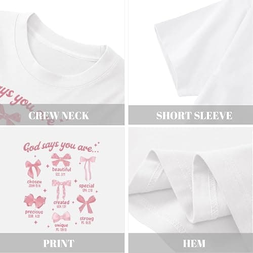 KEEVICI Cute Girls Bow God Shirt Christian Graphic Tees Jesus Shirts for Kids Bible Verse Inspirational Religious T Shirts thumbnail 4