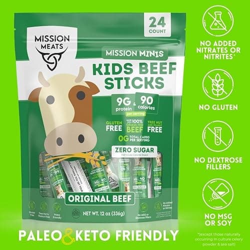 Mission Meats Kids Beef Sticks, 100% Grass Fed, Healthy Snacks for Kids, Zero Sugar, 9g Protein per Serving, Gluten & Nut Free, Individually Wrapped, Mini 0.5oz (24ct Bag) thumbnail 6
