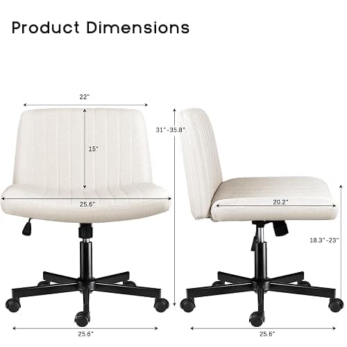 PUKAMI Criss Cross Chair with Wheels,Fabric Padded Armless Cross Legged Office Desk Chair for Home Office,Modern Swivel Height Adjustable Wide Seat(Beige) thumbnail 2