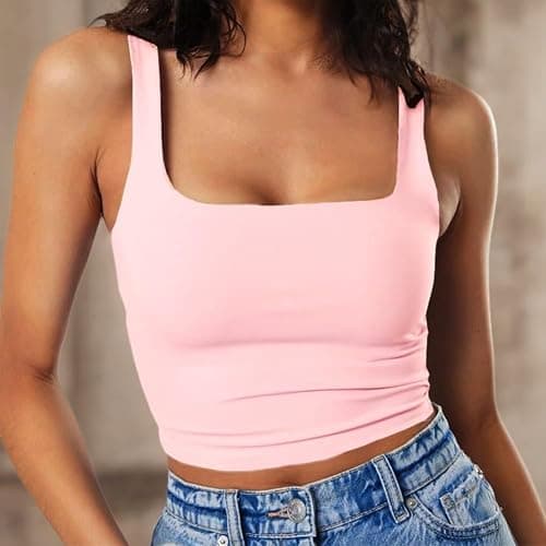 Artfish Women's Sleeveless Strappy Tank Square Neck Double Layer Workout Fitness Casual Basic Crop Tops thumbnail 8