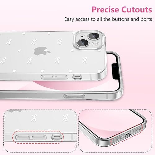 ZTOFERA Clear Case for iPhone 13, Cute Love Heart & Bowknot Pattern Design Aesthetic Transparent Phone Case Soft Flexible TPU Shockproof Protective Cover for Women Girls - White Bow thumbnail 4