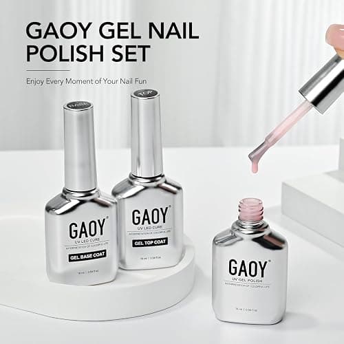 GAOY 16ml Gel Top Coat, Base Coat and 1352 Milky Pink Gel Polish Set, 3 Pcs | Clear Glossy No Wipe Gel Top Coat, Base Coat and Sheer Nude Color Gel, UV Light Cure Needed thumbnail 6