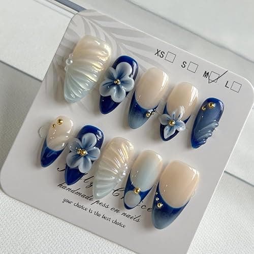 Press On Nails - Medium Almond Handmade Unique Fake Nails, Cute Bow Nails, Thick Acrylic and Muti-Layer Gel False Nails, Reusable Gel Cured Sturdier 3D Fake Nails,DIY Art Decorate (Size S) thumbnail 2