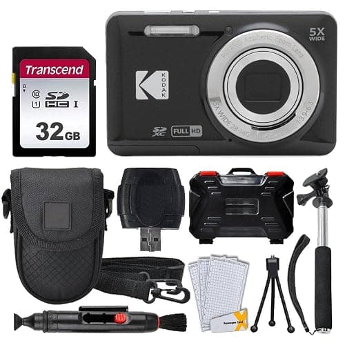 Kodak PIXPRO FZ55 Digital Camera (Black) + 32GB Memory Card + Point and Shoot Camera Case + Extendable Monopod + Lens Cleaning Pen + LCD Screen Protectors + Table Top Tripod â€“ Ultimate Bundle - Image 1