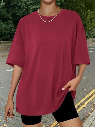 Trendy Queen Womens Oversized T-Shirts Short Sleeve Crew Neck Summer Tops | Midweight Poly-Cotton Blend, Drop Shoulder Loose Fit thumbnail 7