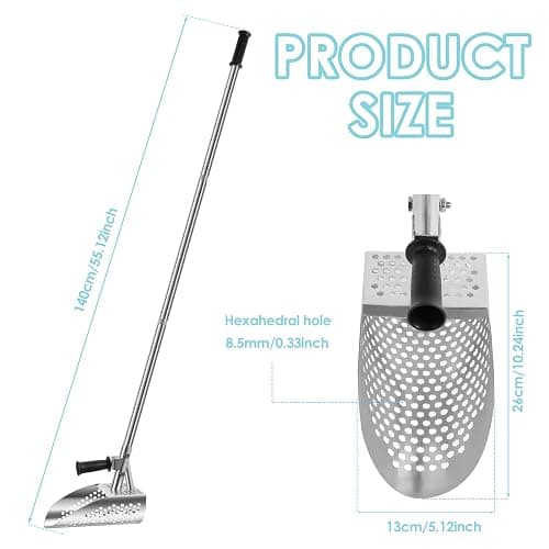 Metal Detecting Sand Scoop, Heavy Duty Metal Detecting Shovel with Removable Long Handle Stainless Steel Rustproof Beach Shovel Handheld Sand Scoop for Beach Underwater Treasure Hunting thumbnail 3