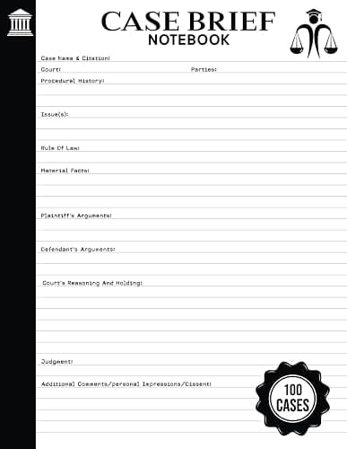 Law School Case Brief Notebook: Case Brief for Law Students | Case Brief Template | 100 Cases | 8.5"-inch X 11"-inch - Image 1