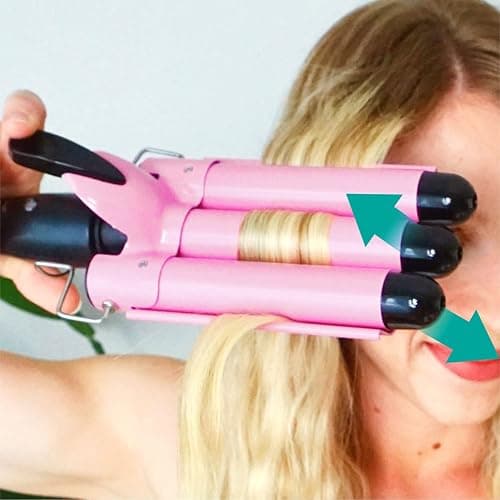 TOP4EVER 3 Barrel Curling Iron, 1 inch Crimper Hair Tool,Crimping Waver for Women Beach Waves with Two Temperature Settings, Pink thumbnail 5